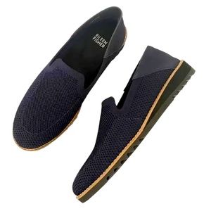 NWT Eileen Fisher Emery Stretch Jersey Knit loafer - Navy Blue Size 9.5 With Box